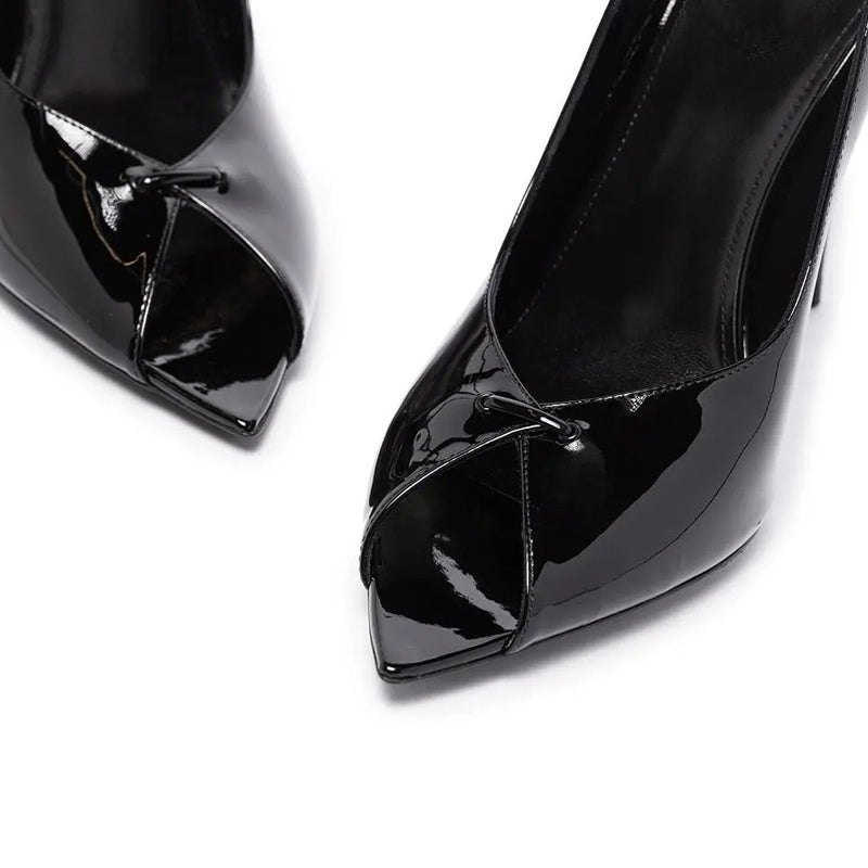 12cm Black Pointed-Toe Open-Back Heeled Sandals