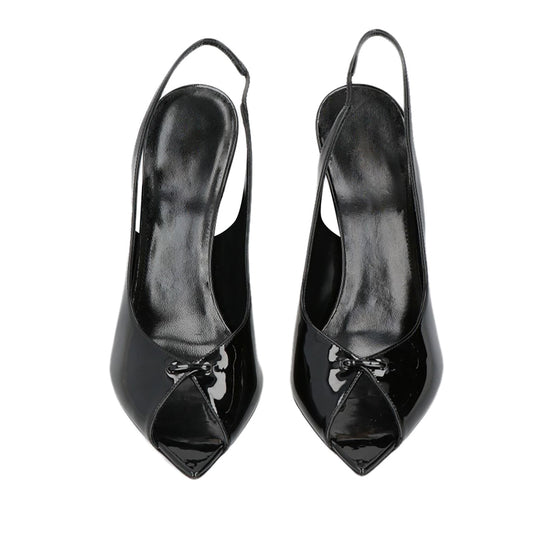 12cm Black Pointed-Toe Open-Back Heeled Sandals