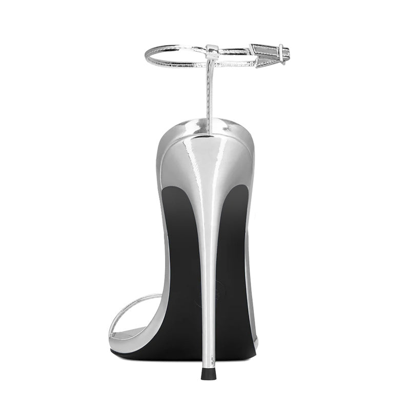 12cm Silver ankle strap heels - sexy stiletto sandals