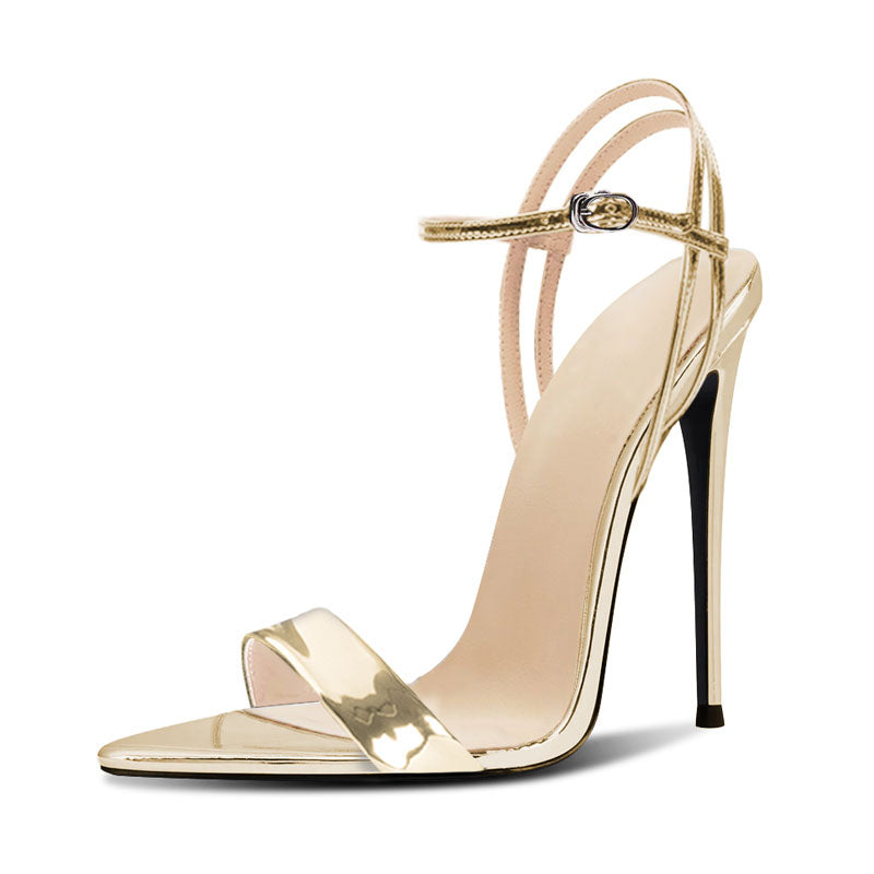 12cm Black Pointed-Toe Lace-Up Heeled Sandals