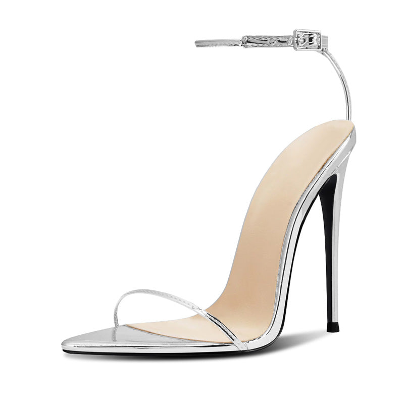 12cm Silver ankle strap heels - sexy stiletto sandals