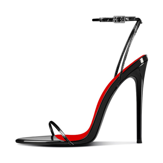 12cm Sexy Black Pointed-Toe Ankle-Strap Stiletto Heels