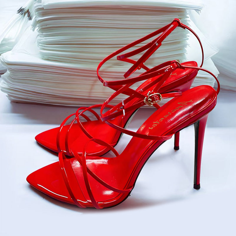 12cm Silver Wraparound Ankle Strap Heels