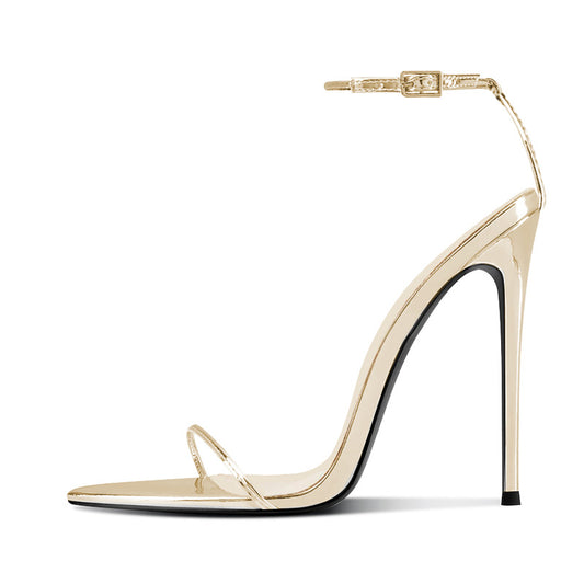 12cm sexy Champagne pointed-toe ankle strap heels