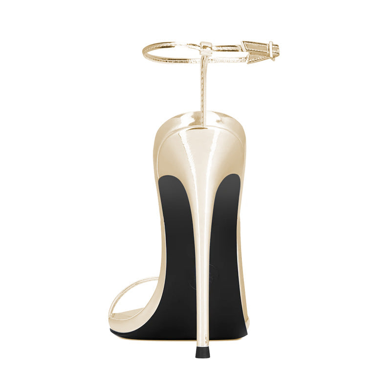12cm sexy Champagne pointed-toe ankle strap heels