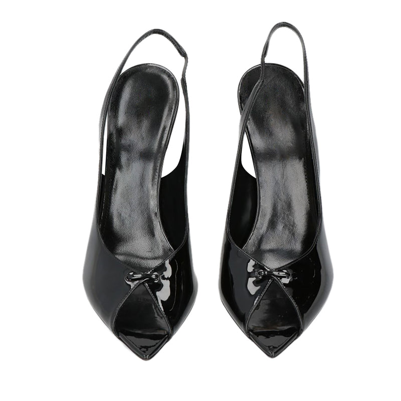 12cm Black Pointed-Toe Open-Back Heeled Sandals