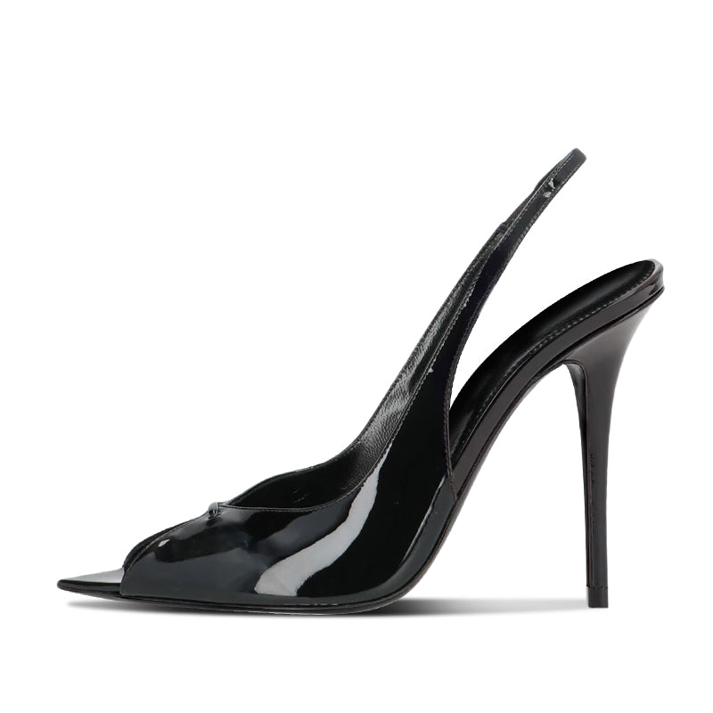 12cm Black Pointed-Toe Open-Back Heeled Sandals