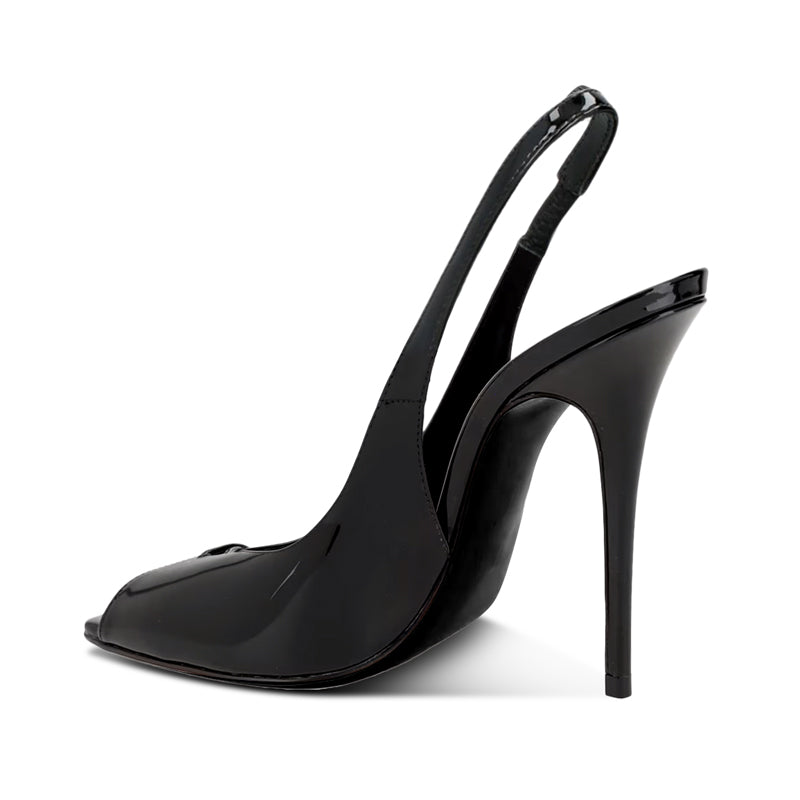 12cm Black Pointed-Toe Open-Back Heeled Sandals