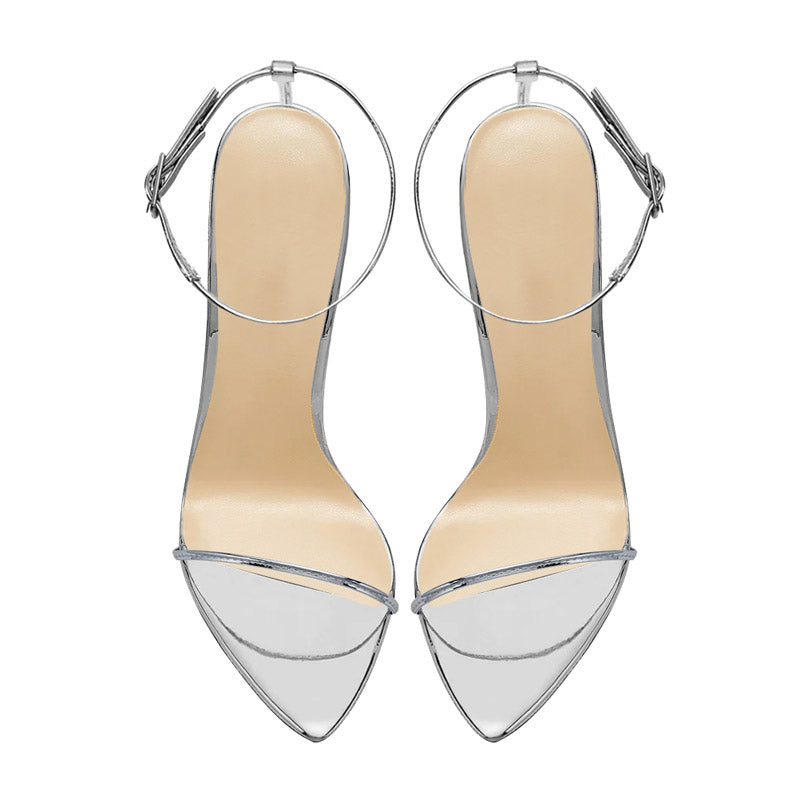 12cm Silver ankle strap heels - sexy stiletto sandals
