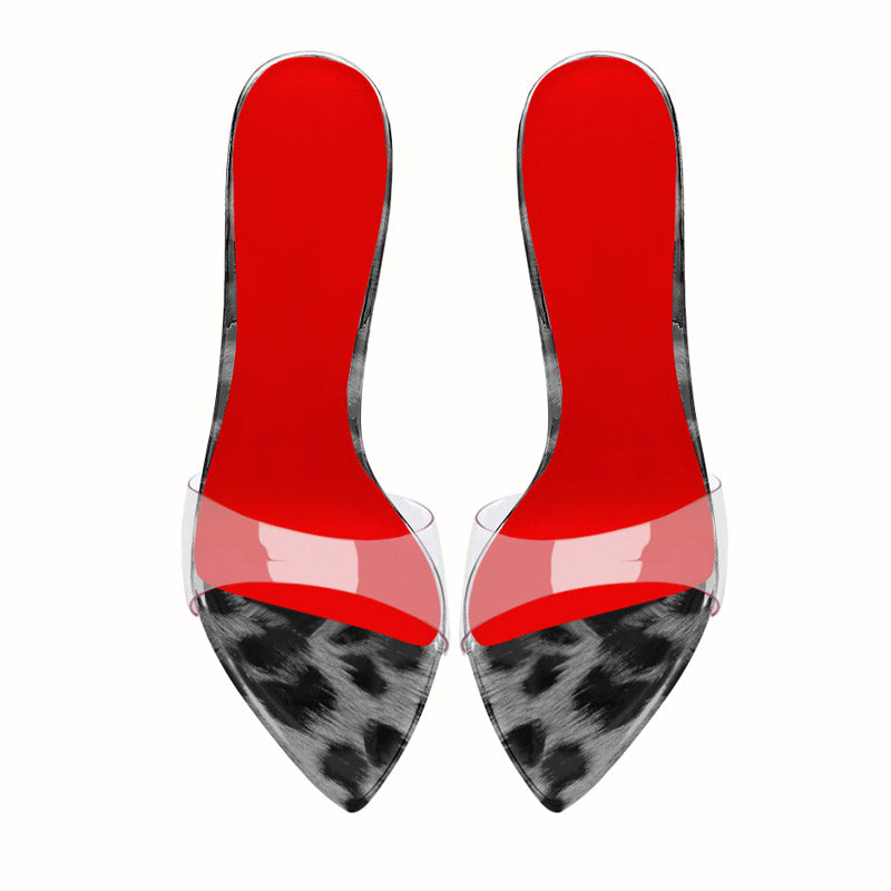 SAVAGE 12cm Leopard Stilettos | Pointed-Toe Slide Sandals