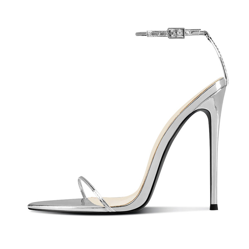 12cm Silver ankle strap heels - sexy stiletto sandals