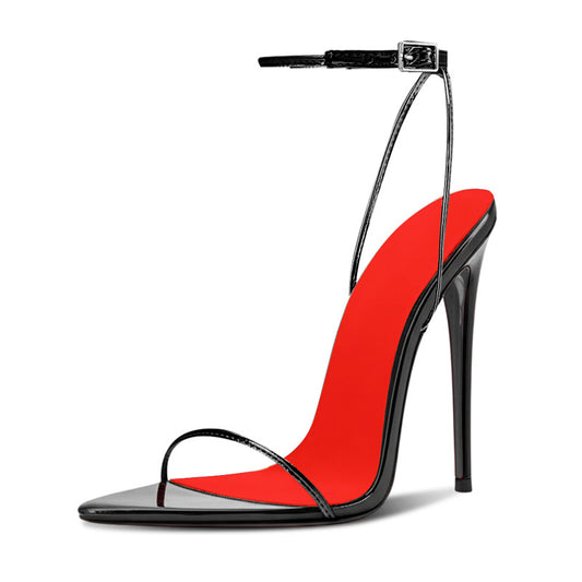 12cm Sexy Black Pointed-Toe Ankle-Strap Stiletto Heels