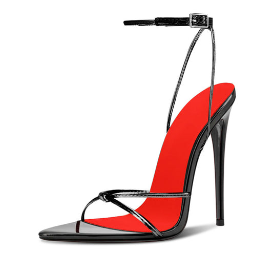 Midnight Temptation | 12cm Black Pointed-Toe Crisscross Stilettos