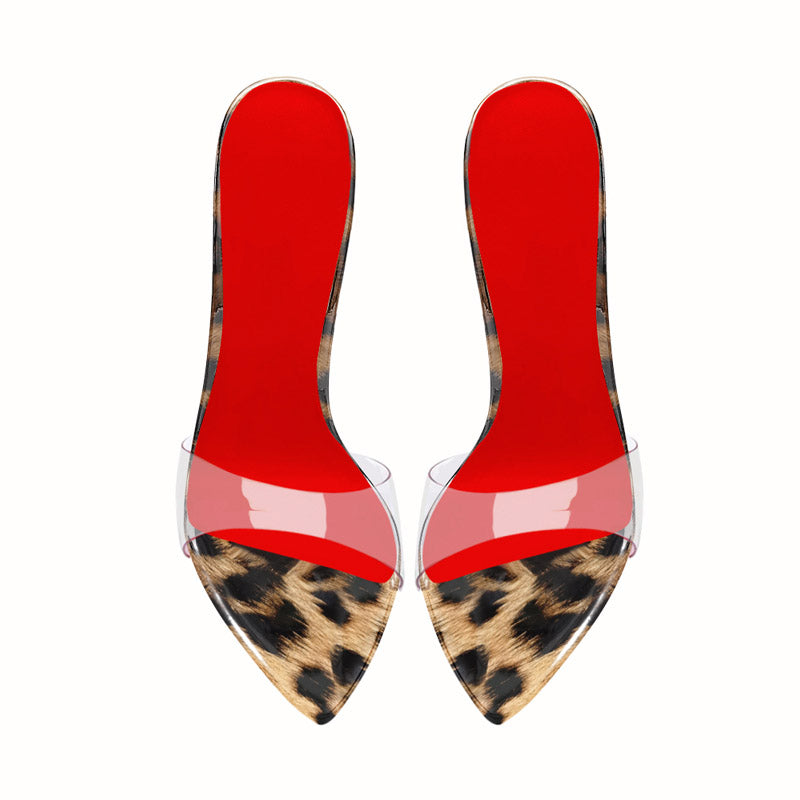12cm Sexy Leopard Stiletto Slides - Razor Pointed Toe Design