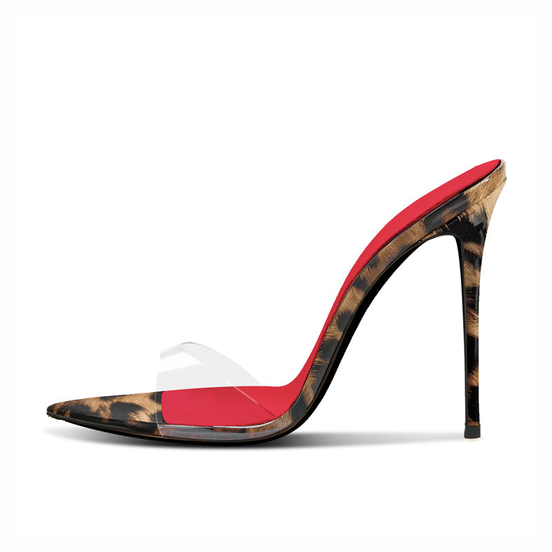 12cm Sexy Leopard Stiletto Slides - Razor Pointed Toe Design