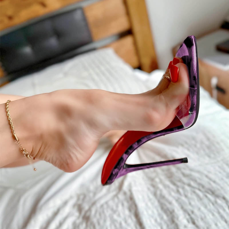 12cm sexy Leopard Print Pointed-Toe High Heel Slide Sandals