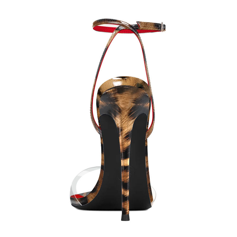 SAFARI STILETTOS: 12cm Leopard Pointed-Toe Sandals | Back Crisscross Detail