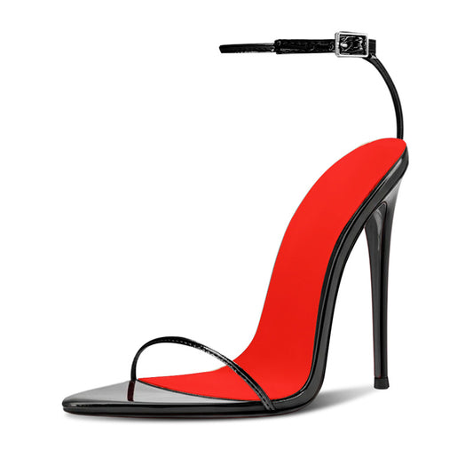 12cm Sexy Black Pointed-Toe ankle-strapped High Heel Sandals