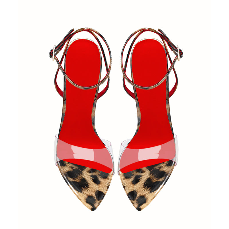 SAFARI STILETTOS: 12cm Leopard Pointed-Toe Sandals | Back Crisscross Detail