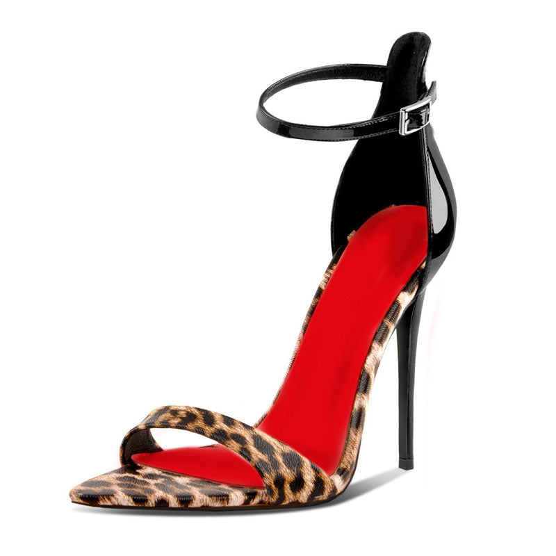 LEOPARD PRINT & BLACK SINGLE-STRAP SANDALS | 12CM STILETTO