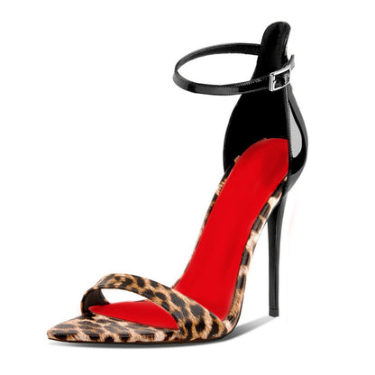 LEOPARD PRINT & BLACK SINGLE-STRAP SANDALS | 12CM STILETTO