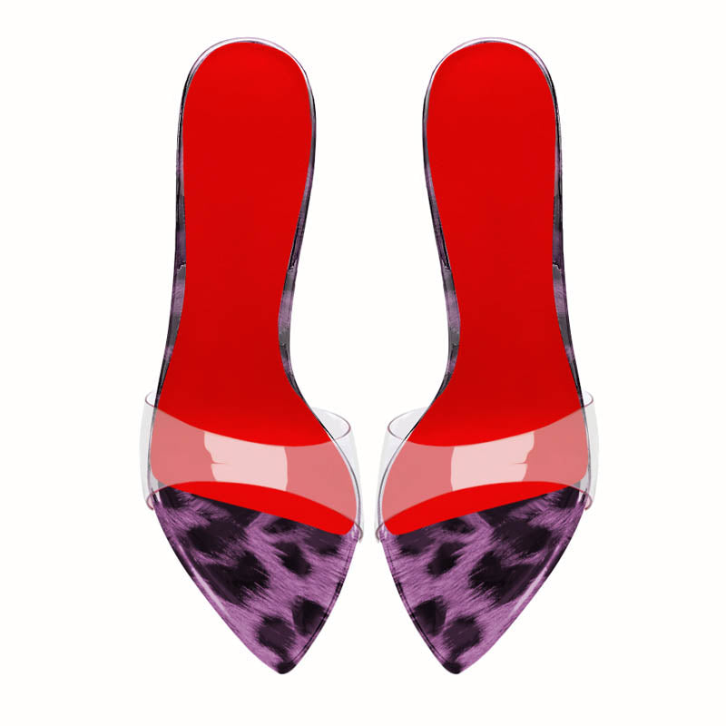 12cm sexy Leopard Print Pointed-Toe High Heel Slide Sandals