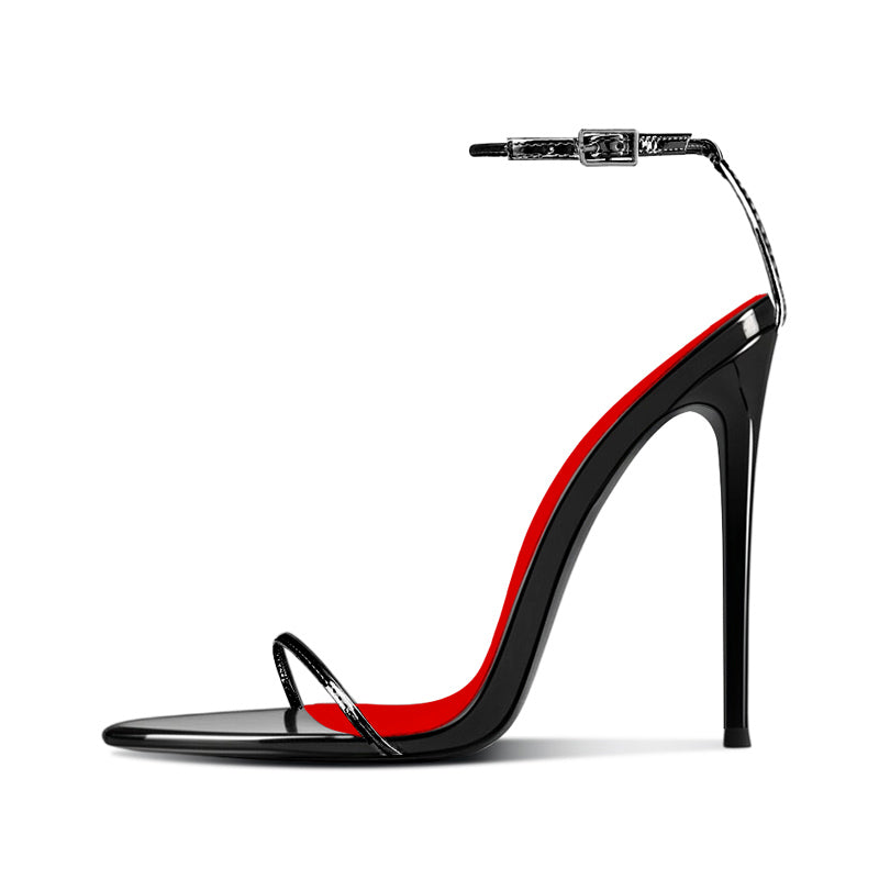 12cm Sexy Black Pointed-Toe ankle-strapped High Heel Sandals