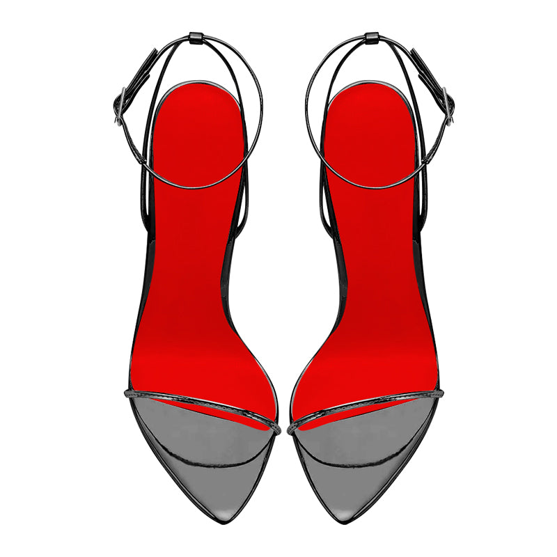 12cm Sexy Black Pointed-Toe Ankle-Strap Stiletto Heels