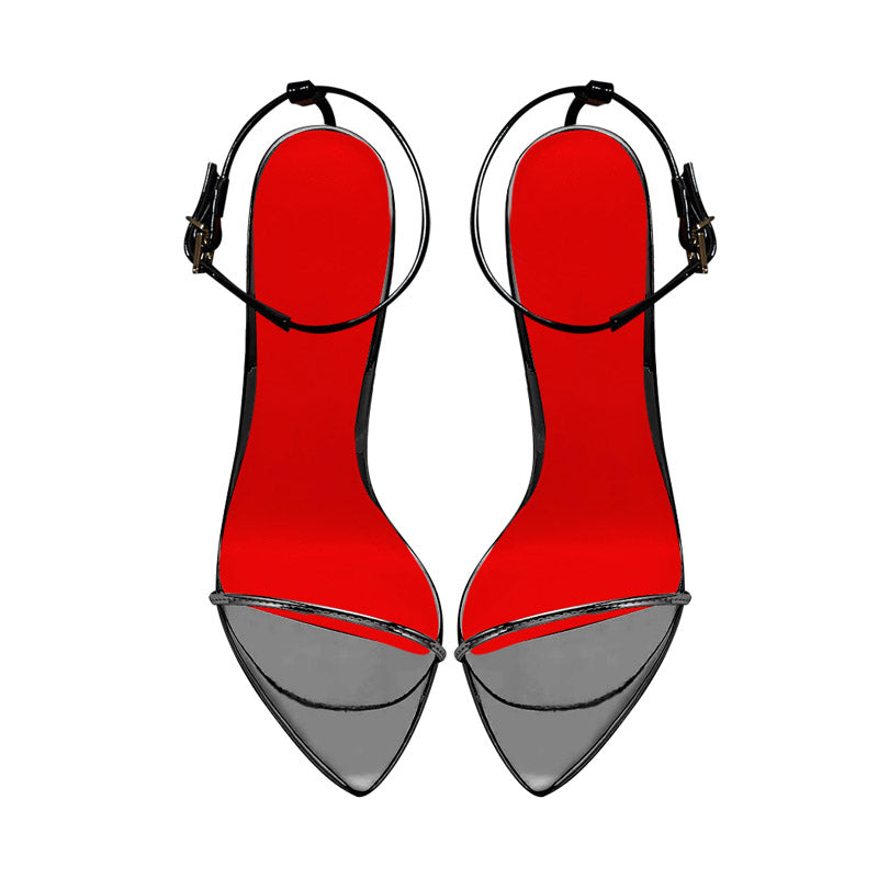 12cm Sexy Black Pointed-Toe ankle-strapped High Heel Sandals