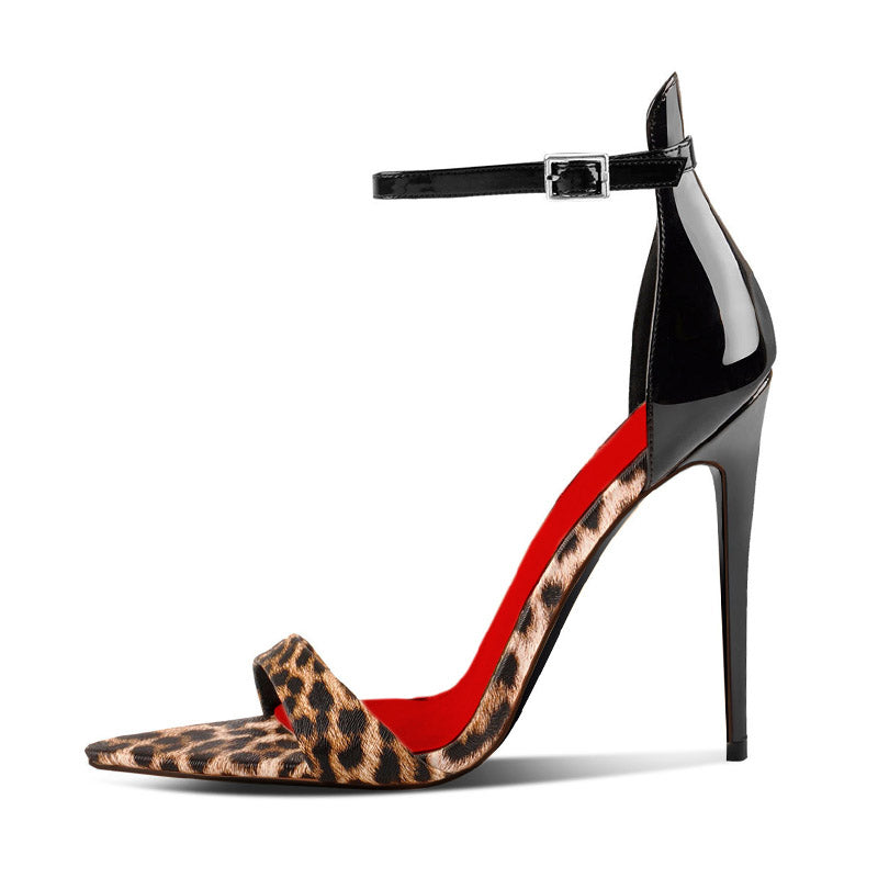 LEOPARD PRINT & BLACK SINGLE-STRAP SANDALS | 12CM STILETTO