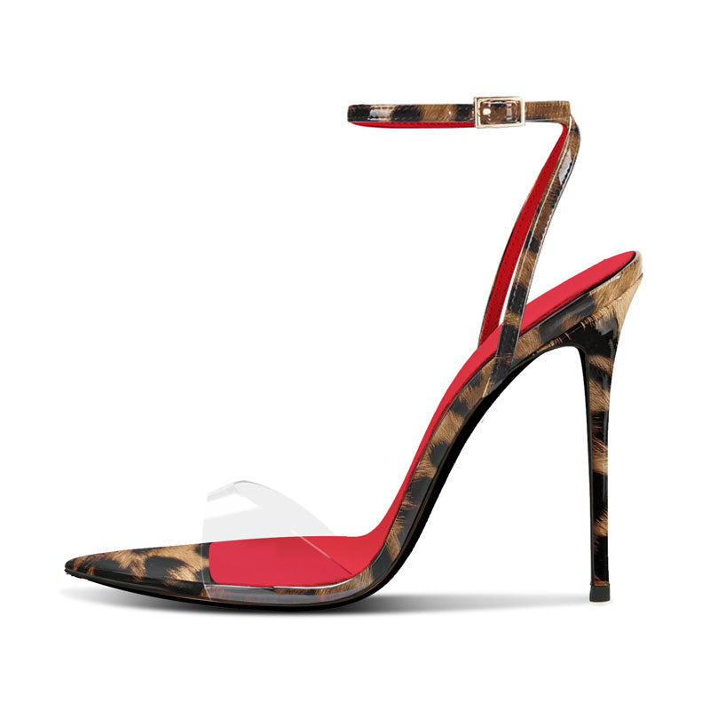 SAFARI STILETTOS: 12cm Leopard Pointed-Toe Sandals | Back Crisscross Detail