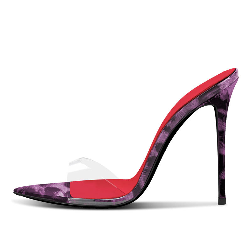 12cm sexy Leopard Print Pointed-Toe High Heel Slide Sandals