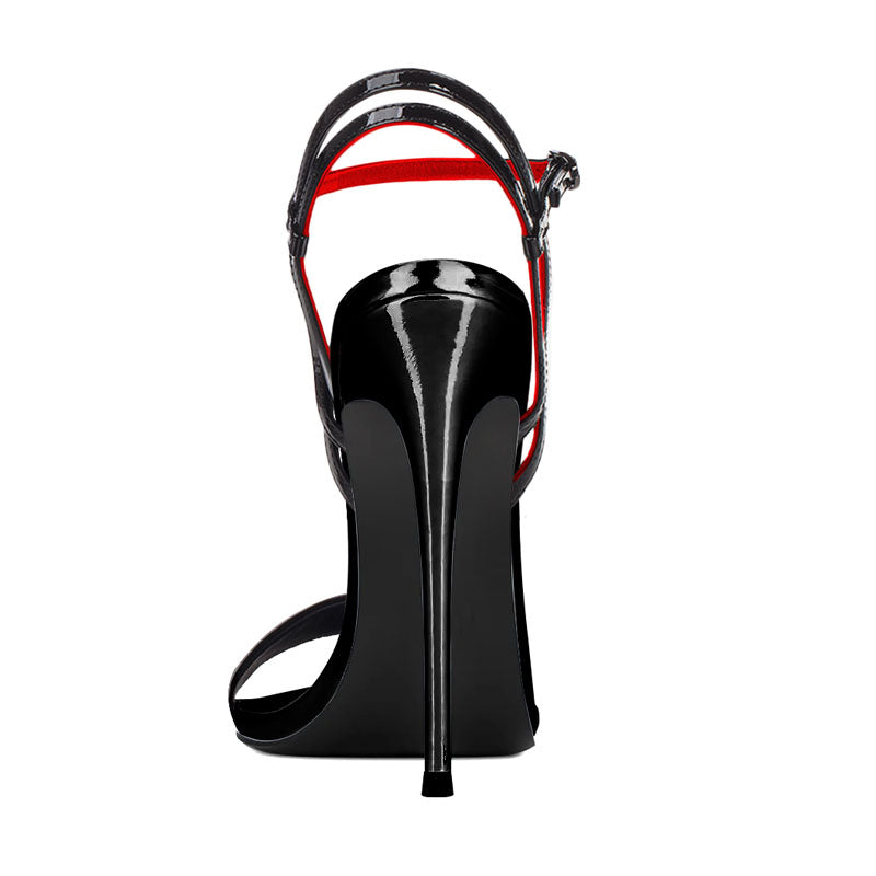 12cm Black Pointed-Toe Lace-Up Heeled Sandals