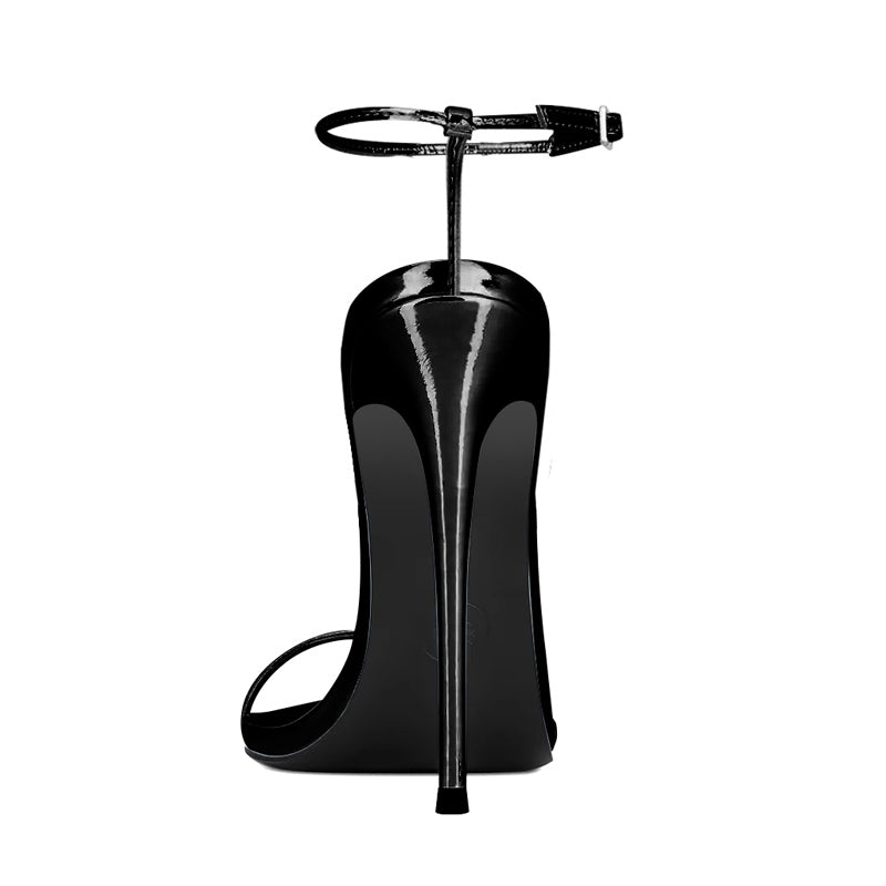 12cm Sexy Black Pointed-Toe ankle-strapped High Heel Sandals