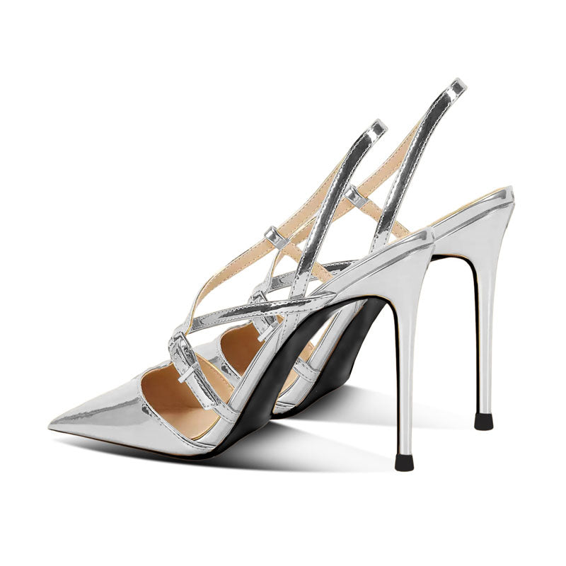 12cm Pointed-Toe Crisscross Slingback Heeled Sandals