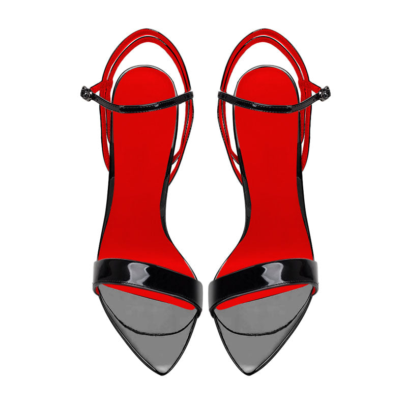 12cm Black Pointed-Toe Lace-Up Heeled Sandals