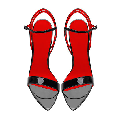 12cm Black Pointed-Toe Lace-Up Heeled Sandals