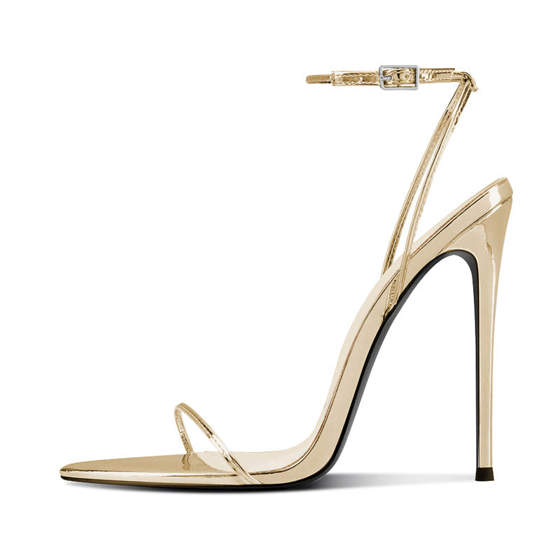 12cm Seductive Black Pointed-Toe Slingback Pumps - Ankle-Wrap Stiletto Sandals