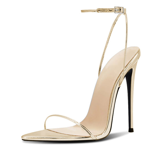 12cm Seductive Black Pointed-Toe Slingback Pumps - Ankle-Wrap Stiletto Sandals