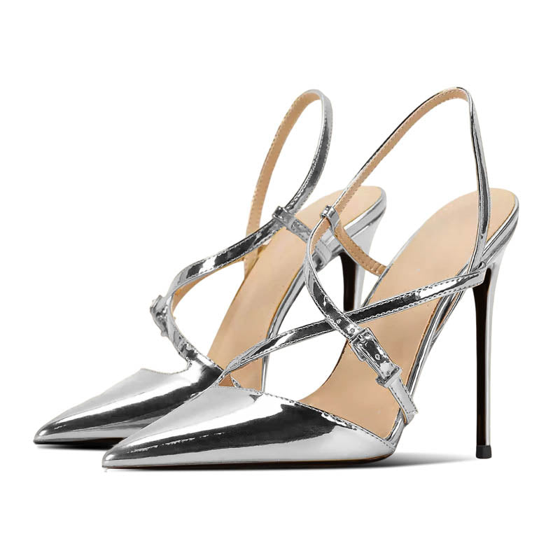 12cm Pointed-Toe Crisscross Slingback Heeled Sandals