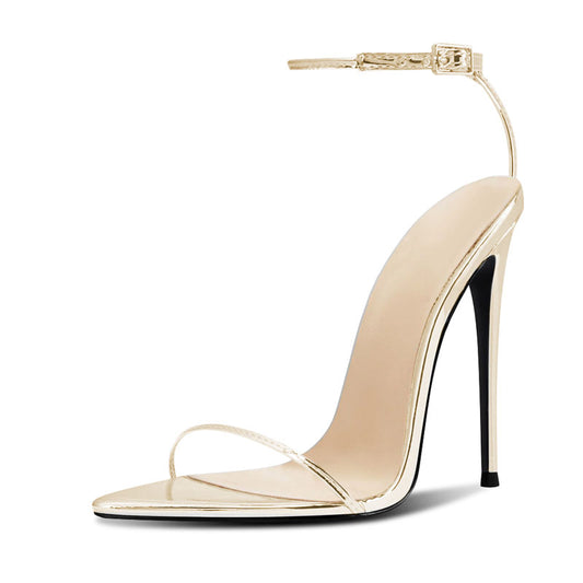 12cm sexy Champagne pointed-toe ankle strap heels