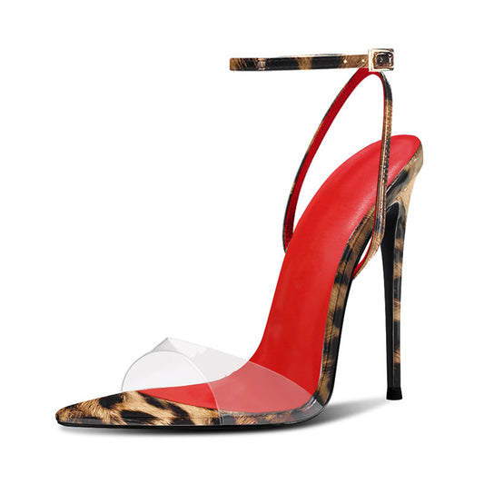 SAFARI STILETTOS: 12cm Leopard Pointed-Toe Sandals | Back Crisscross Detail