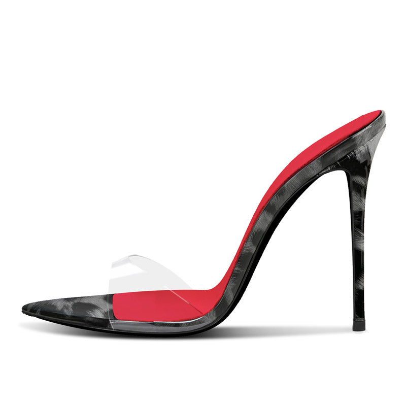 SAVAGE 12cm Leopard Stilettos | Pointed-Toe Slide Sandals