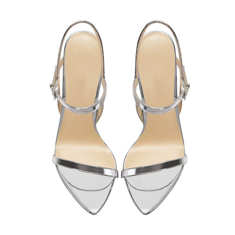 12cm Silver Sexy Pointed-Toe Lace-Up Heeled Sandals