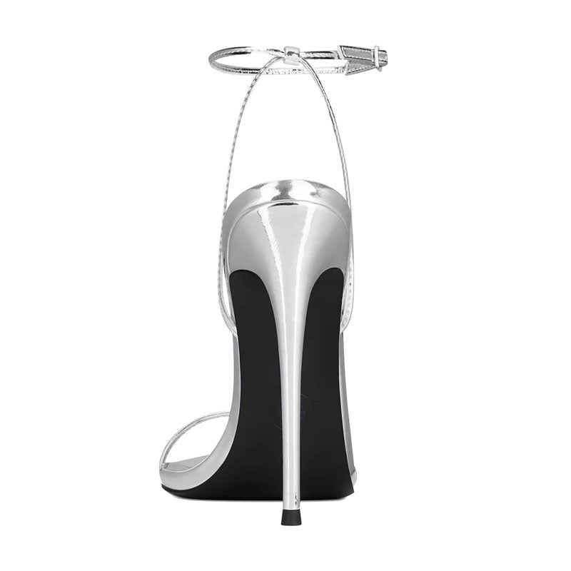 12cm Sexy Silver Pointed-Toe Ankle Strap Heels