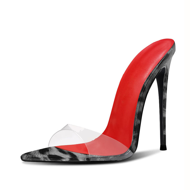 12cm sexy Leopard Print Pointed-Toe High Heel Slide Sandals
