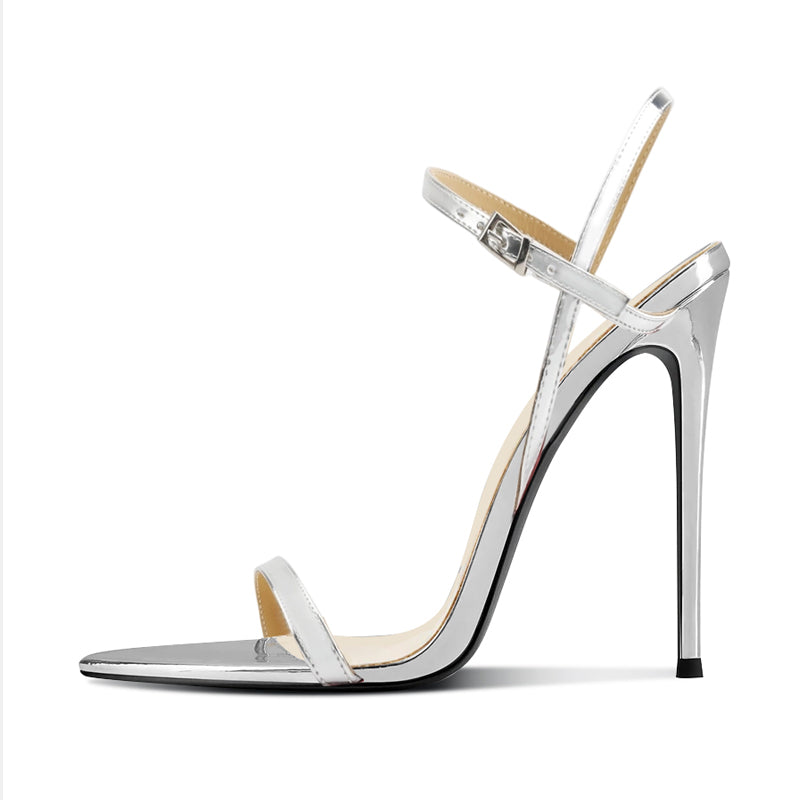 12cm Silver Sexy Pointed-Toe Lace-Up Heeled Sandals