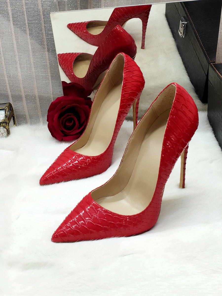 12cm Red snakeskin heels