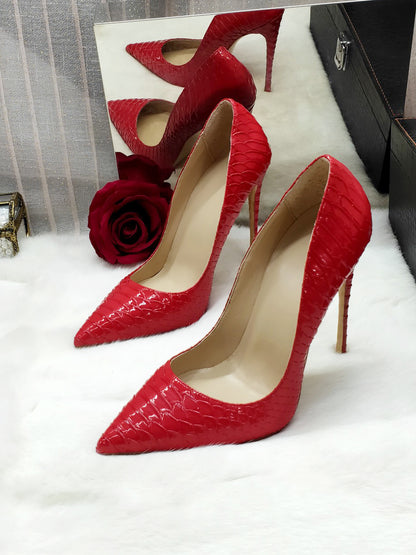 12cm Red snakeskin heels