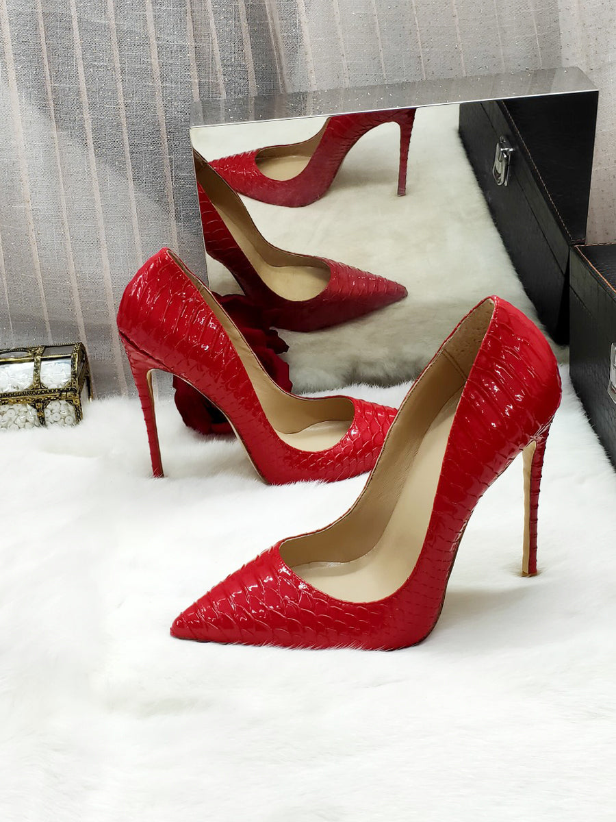 12cm Red snakeskin heels